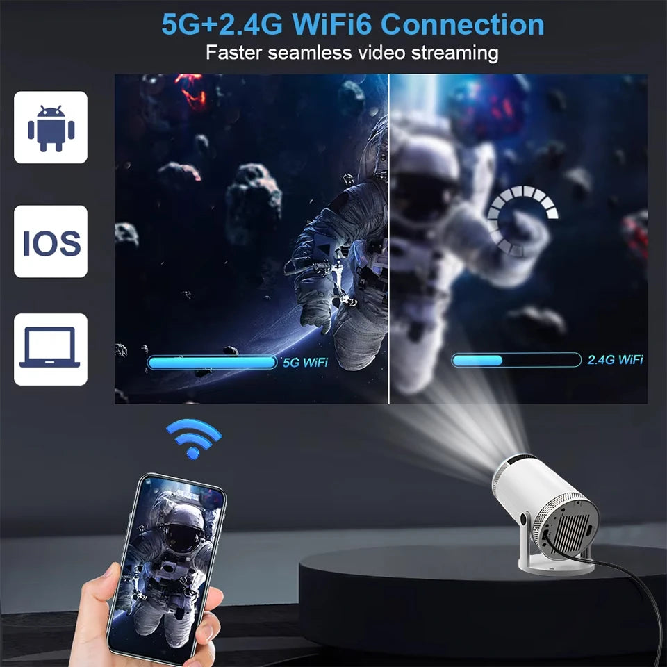 Mini Projetor Portátil 4K Wi-Fi 5G - Cinema em Casa e Onde Quiseres