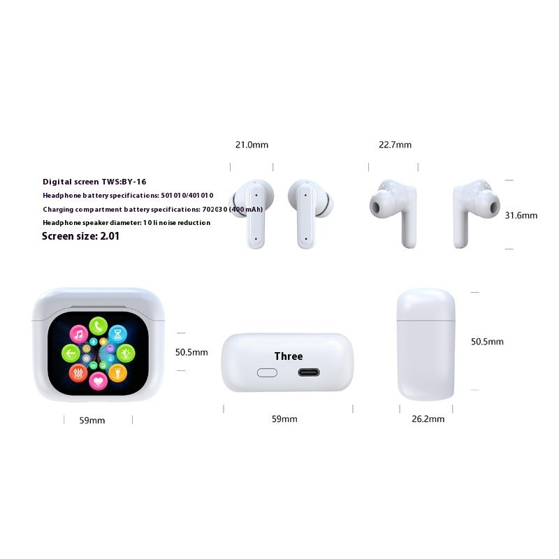 In-ear Bluetooth Headset With Screen Noise Reduction Transparent Large Color Screen